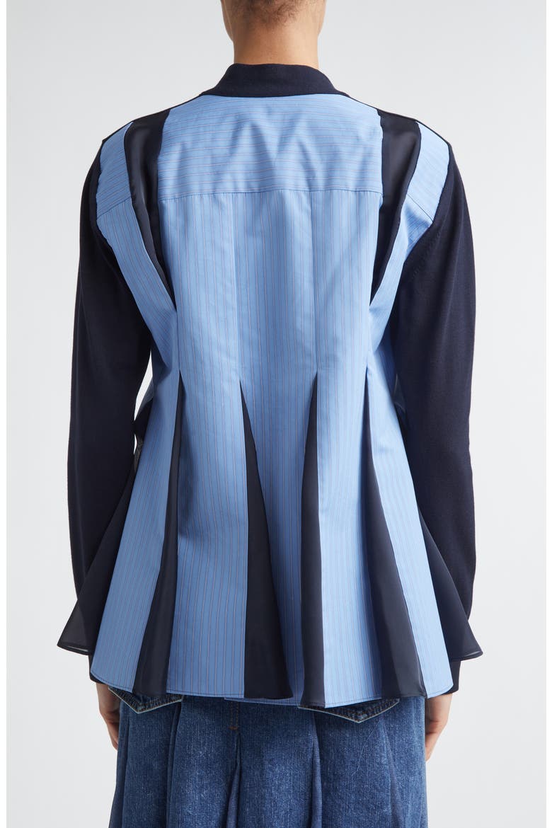 Mixed Stripe Media Poplin & Knit Cardigan, Alternate, color, NAVY/ BLUE STRIPE