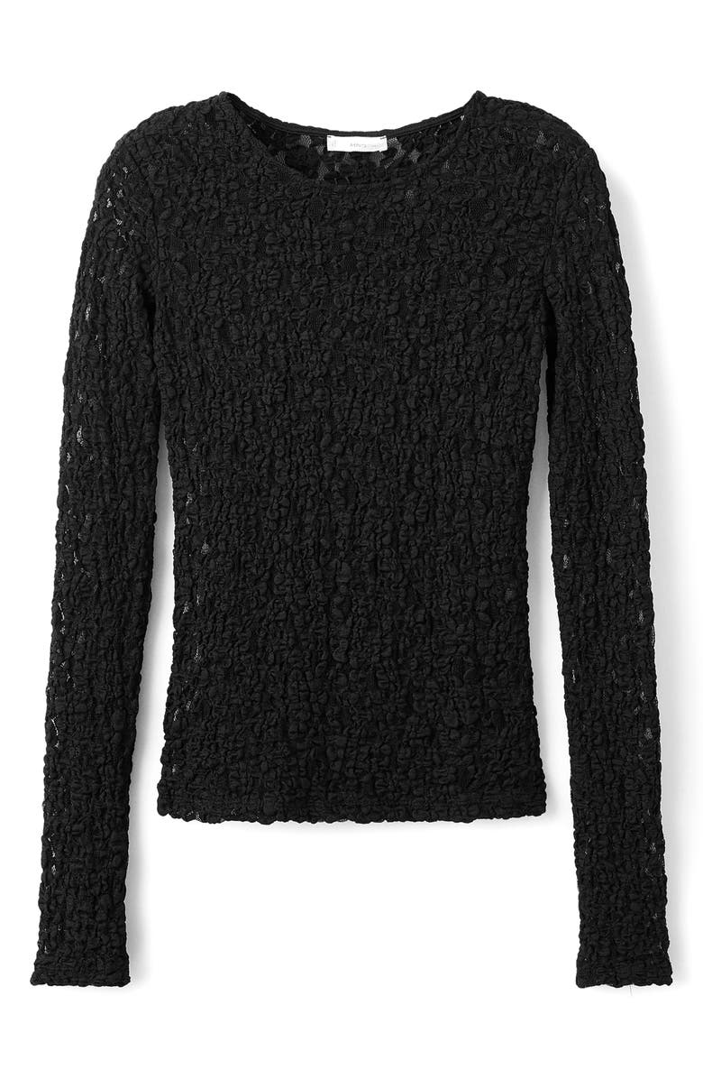 MANGO TEEN Long Sleeve Lace T-Shirt, Alternate, color, Black