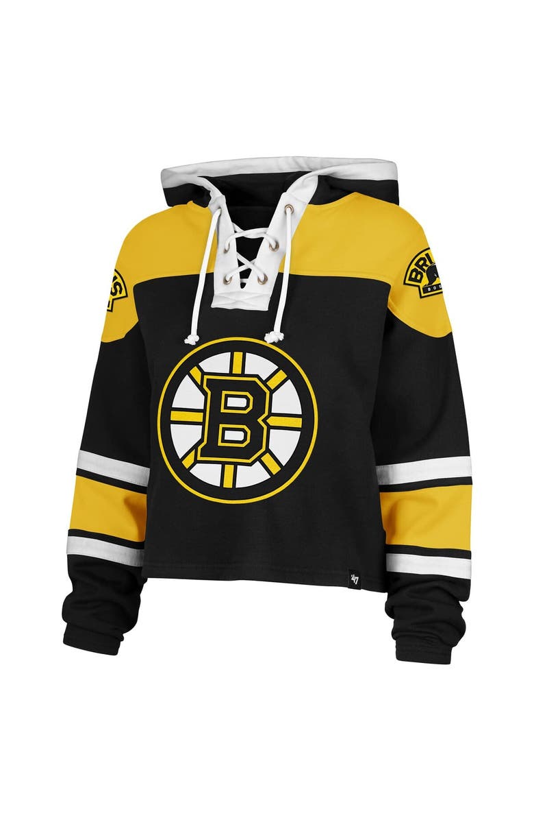 '47 Women's '47 Black Boston Bruins Cropped Superior Lacer Pullover Hoodie, Alternate, color, 