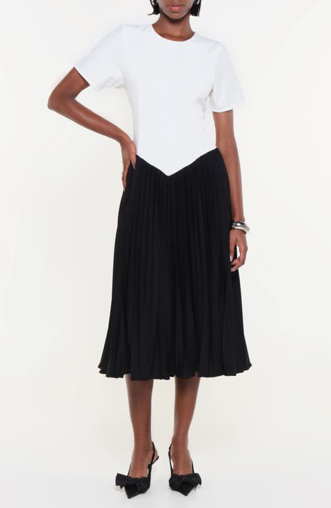 Fortaleza Colorblock Pleated A-Line Midi Dress