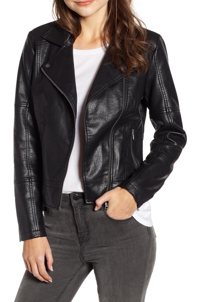 cupcakes and cashmere Faux Leather Moto Jacket, Main, color, 