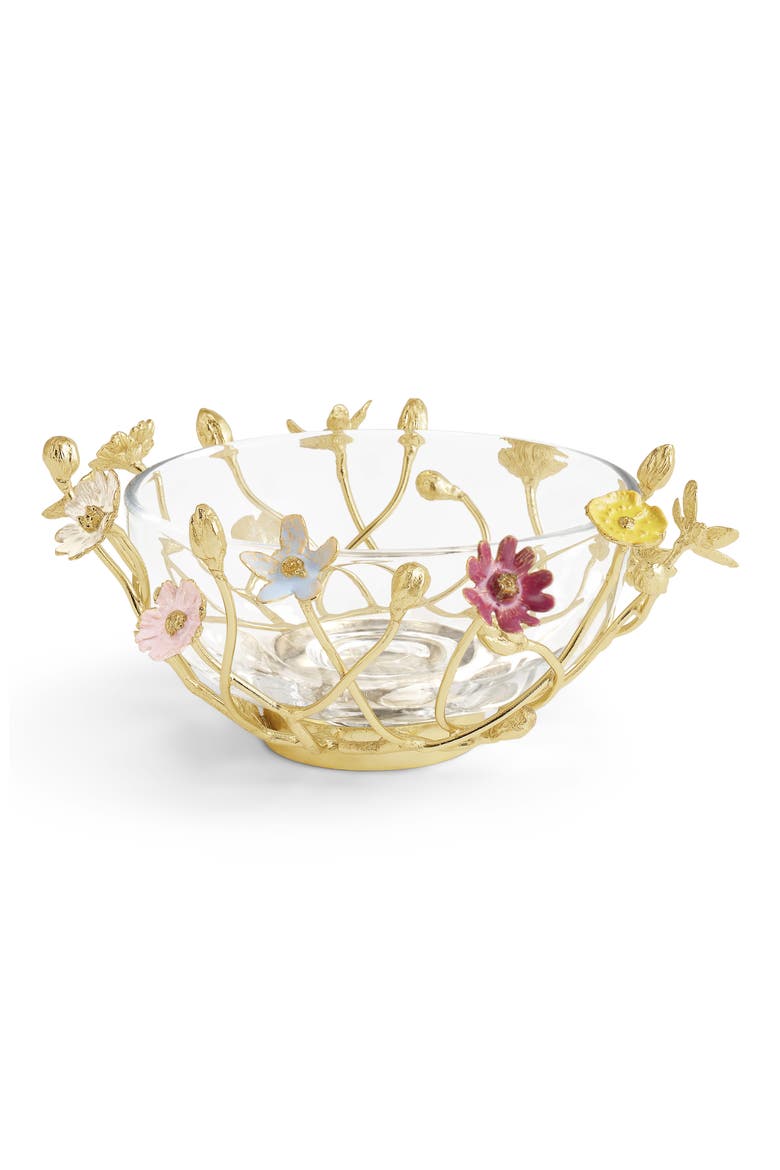 Wildflowers Small Glass Dinnerware Bowl, Main, color, GOLD MULTI