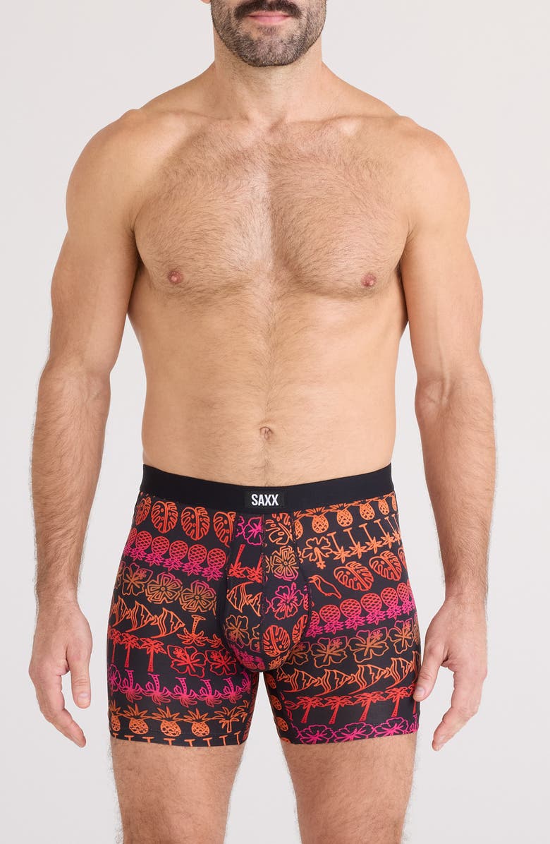 SAXX Daytripper Comfort Stretch Boxer Briefs, Main, color, Tropical Lineup-Black