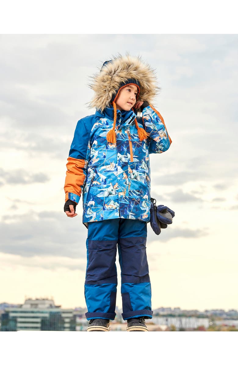 Deux par Deux Little Boy's Two Piece Snowsuit Majolica Blue Printed Animals And Glaciers, Alternate, color,