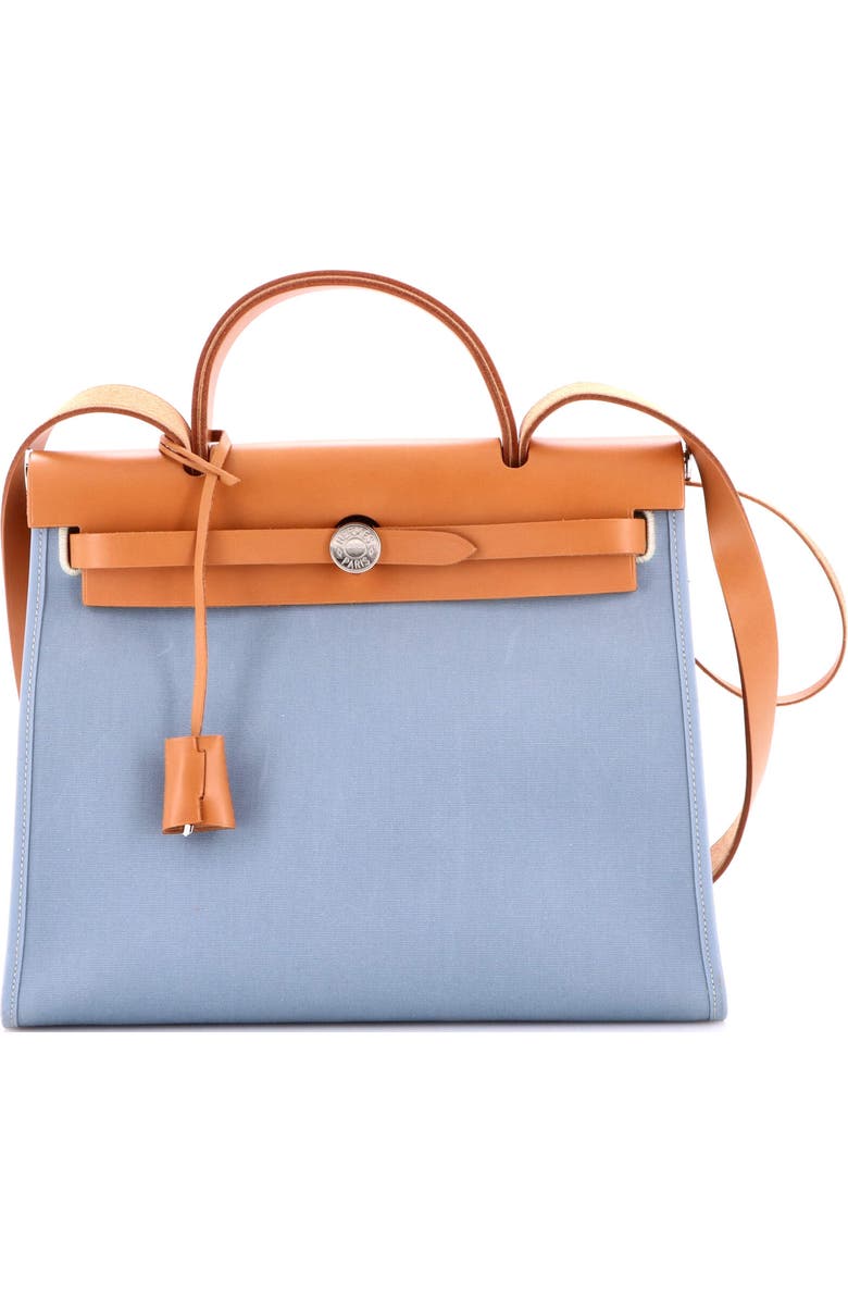 Pre-Owned Hermes Herbag Zip Leather and Toile 31, Main, color, Bleu Lin