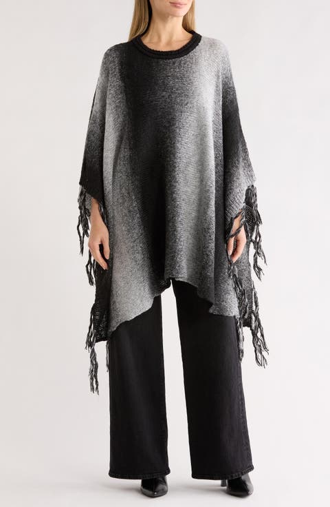 Ombré Fringe Trim Poncho