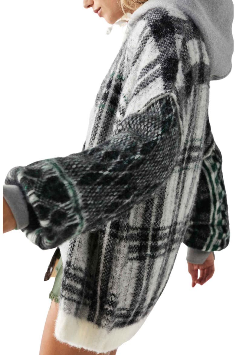 Sepia Plaid Jacquard Oversize Cardigan, Alternate, color, BLACK AND WHITE COMBO