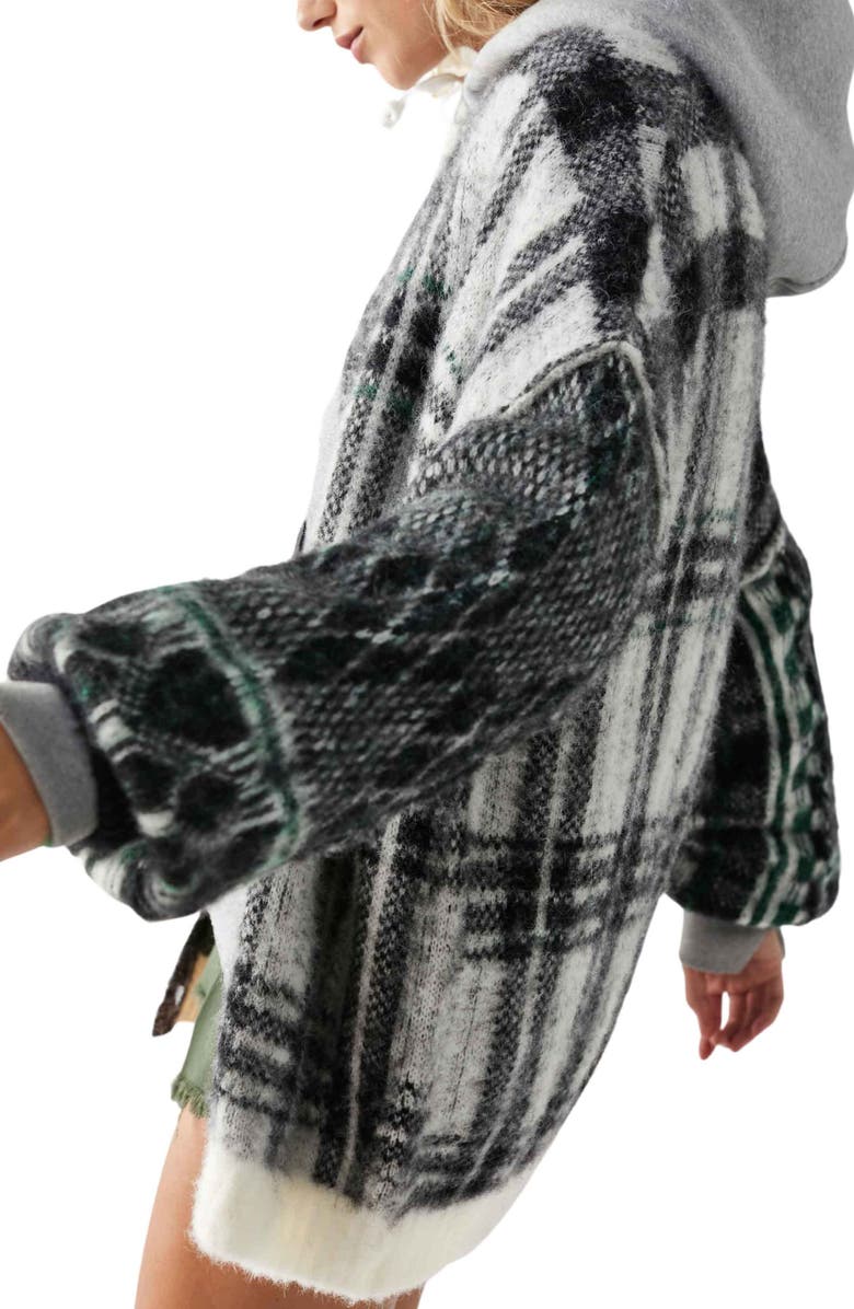 Free People Sepia Plaid Jacquard Oversize Cardigan, Alternate, color,