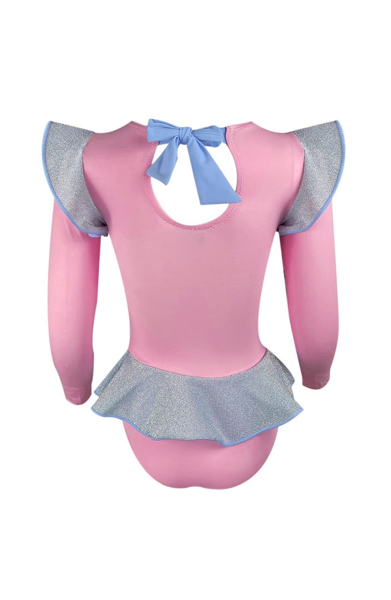 NESSI BYRD Silver Glitter Ruffles Long-Sleeve Rushguard, Alternate, color, Pink