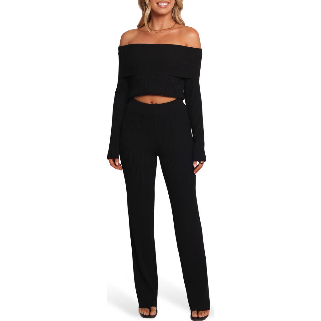 Petal And Pup Petal & Pup Gindie Off The Shoulder Rib Sweater In Black