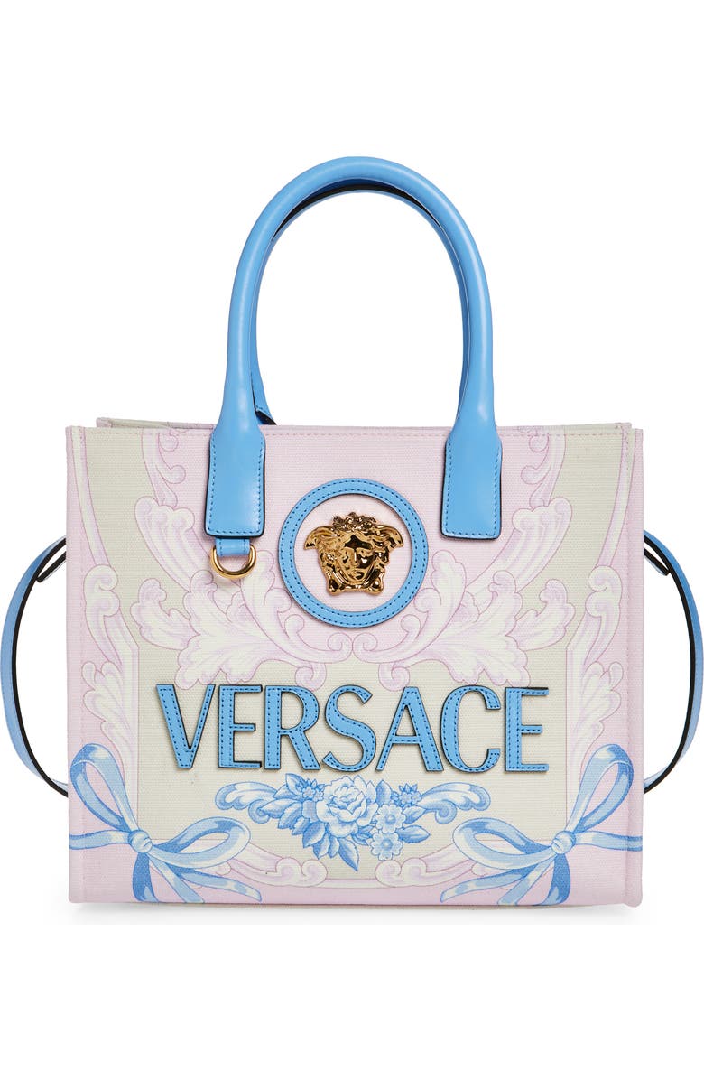 Versace Small La Medusa Cameo Canvas Tote, Main, color,