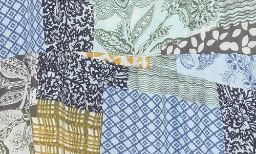 Rain And Rose Short Sleeve Patchwork Top In Blue