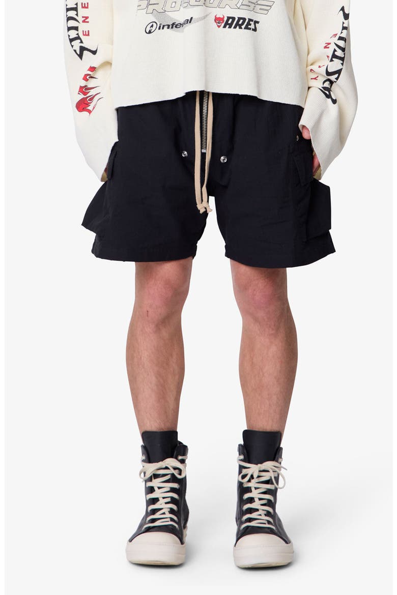 Mesh Mud Cotton Cargo Shorts, Main, color, BLACK
