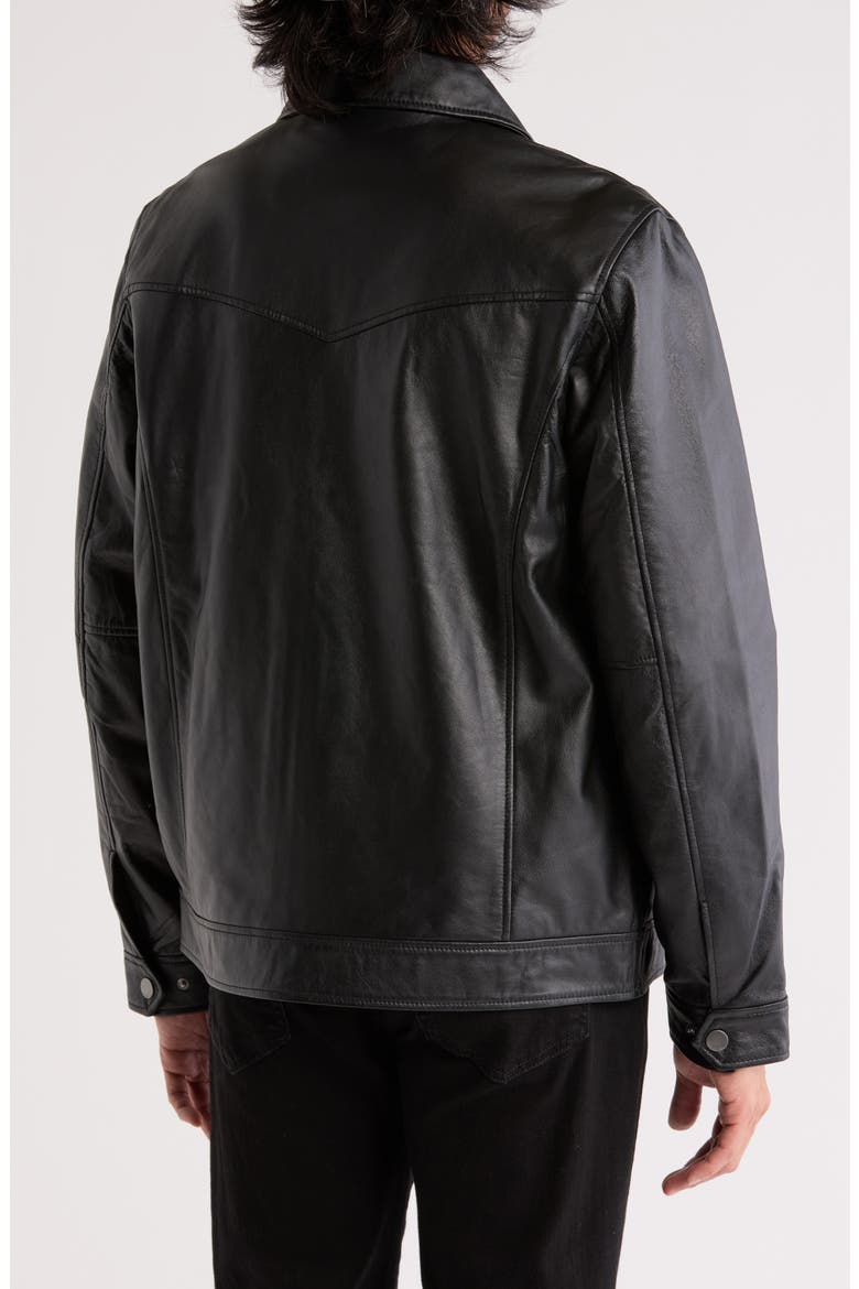 Leather Trucker Jacket, Alternate, color, BLACK
