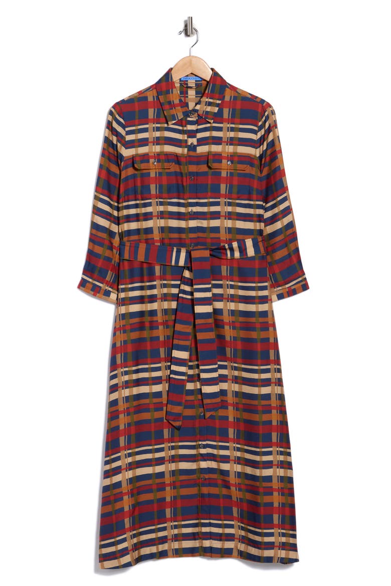 Freda Silk Blend Midi Shirtdress, Alternate, color, NAVY/ MULTI