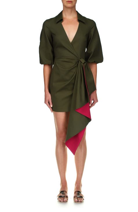 ONE33 Social Long buy Sleeve Wrap Front Dress In Green Size 4.