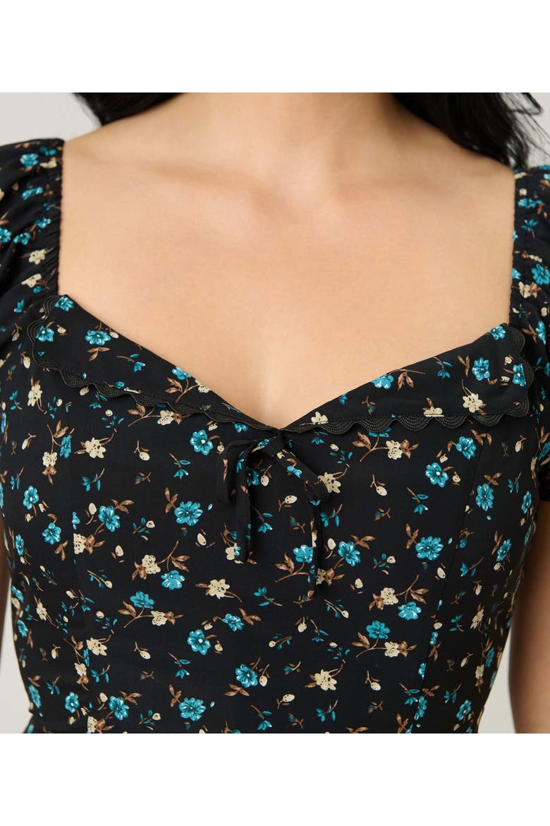 Dot Puff Sleeve Midi Dress, Alternate, color, Black & Blue Floral