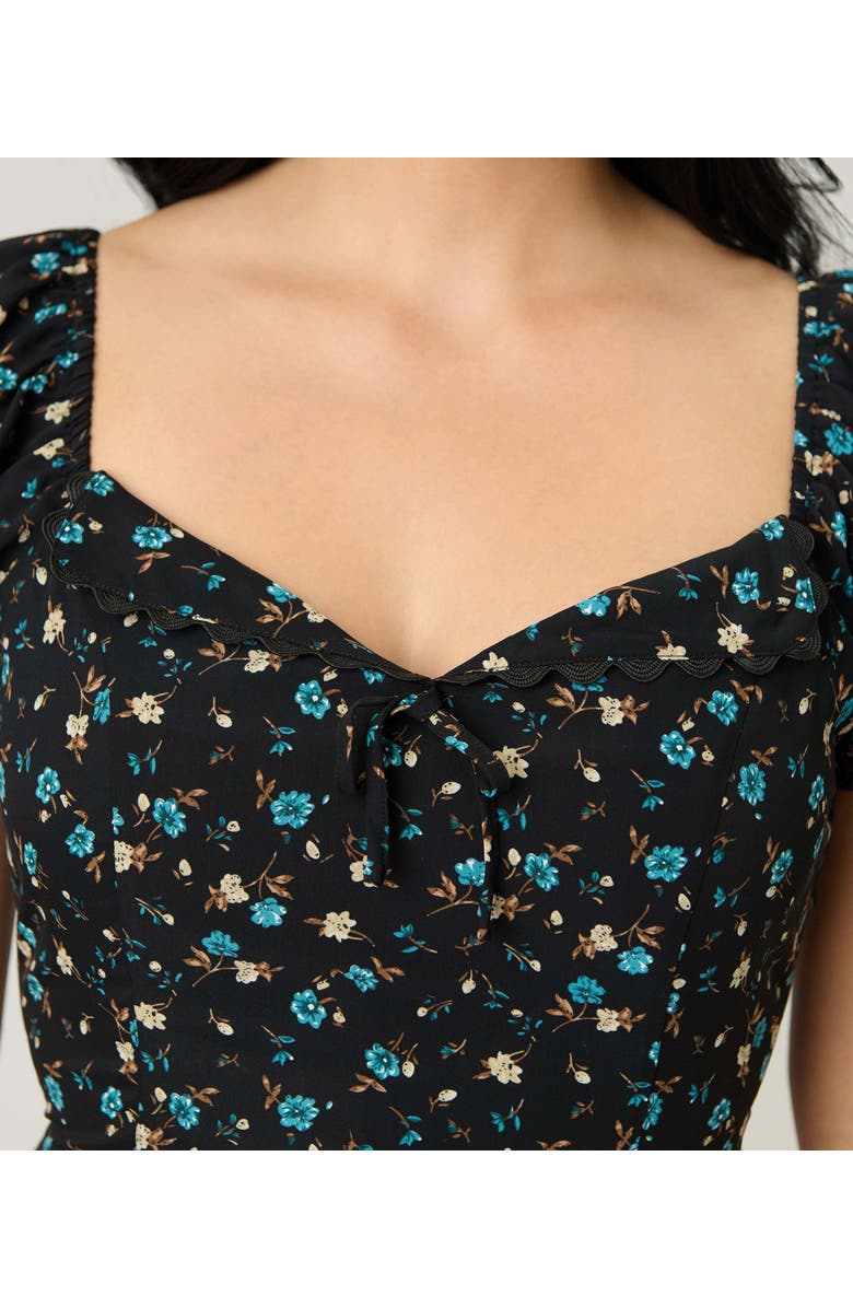 Unique Vintage Dot Puff Sleeve Midi Dress, Alternate, color, Black 
Blue Floral