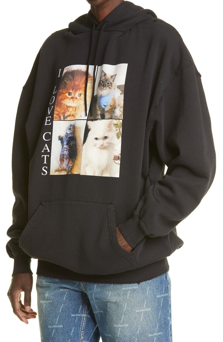 Balenciaga I Love Cats Cotton Hoodie, Alternate, color, 