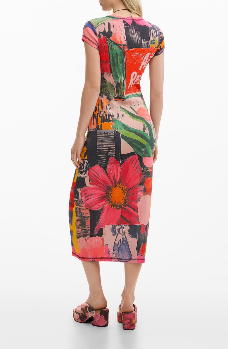 Desigual Mixed Print Stretch Cotton Knit Dress, Alternate, color, Pink