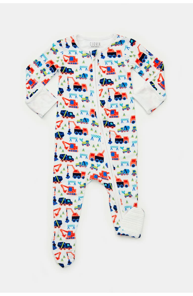 Clover Baby & Kids Soft & Stretchy Zipper Footie - Construction, Main, color, 