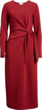 Nordstrom Tie Waist Long Sleeve Knit Midi Dress