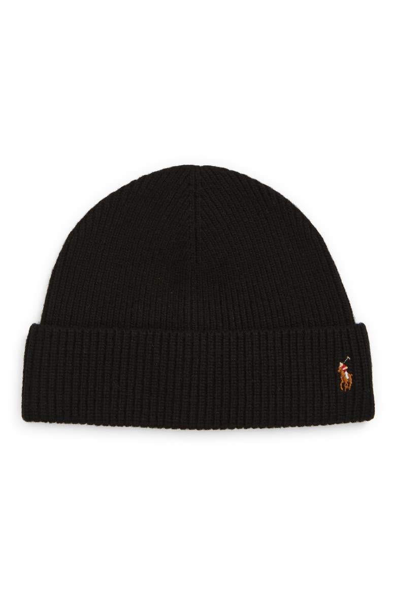 Embroidered Signature Logo Beanie, Main, color, POLO BLACK