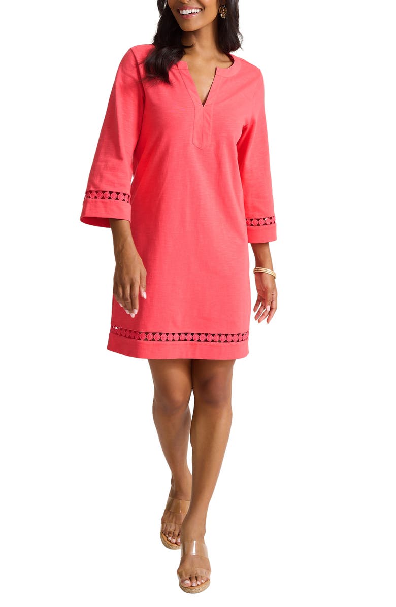Tommy Bahama Sunset Harbor Long Sleeve Shift Dress, Main, color, Melon Berry