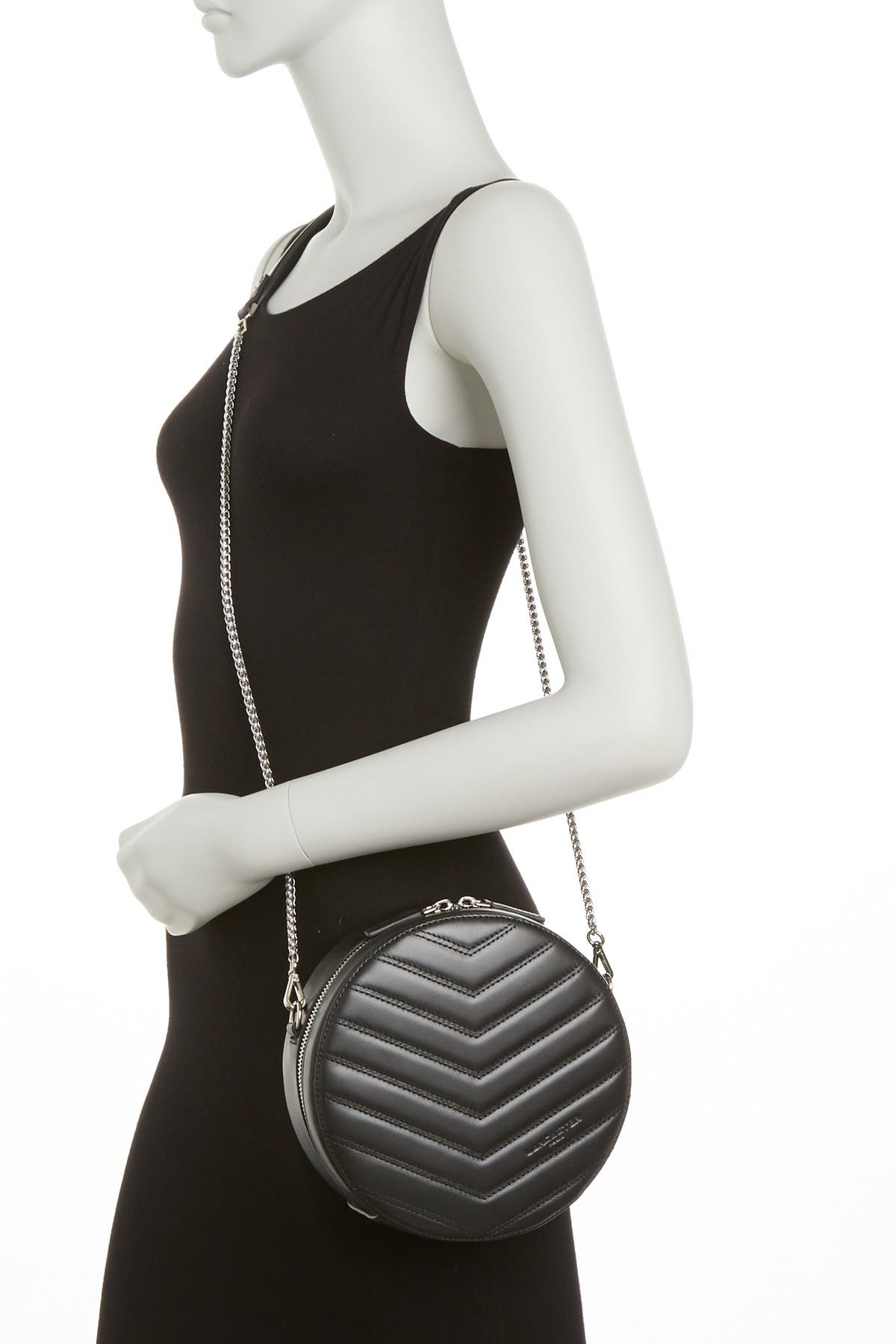 LANCASTER PARIS Small Round Quilted Leather Crossbody Bag, Alternate, color, 