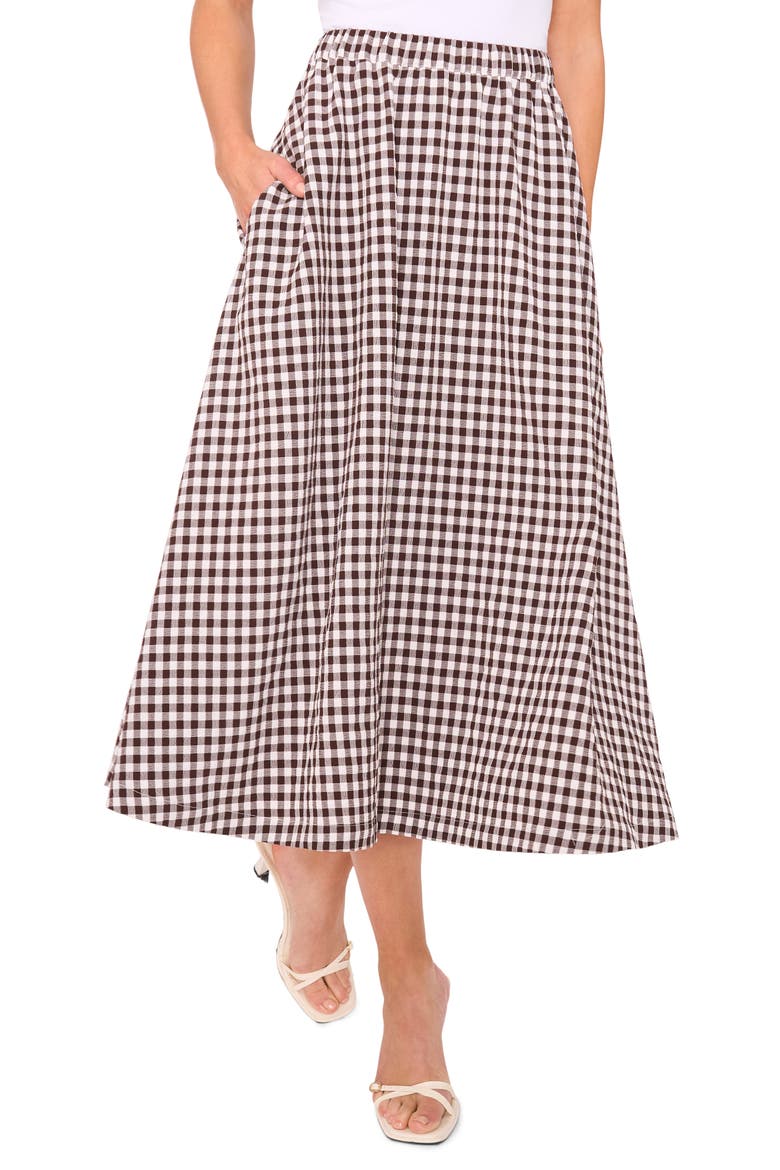 Gingham Midi Skirt, Main, color, CHICORY COFFEE