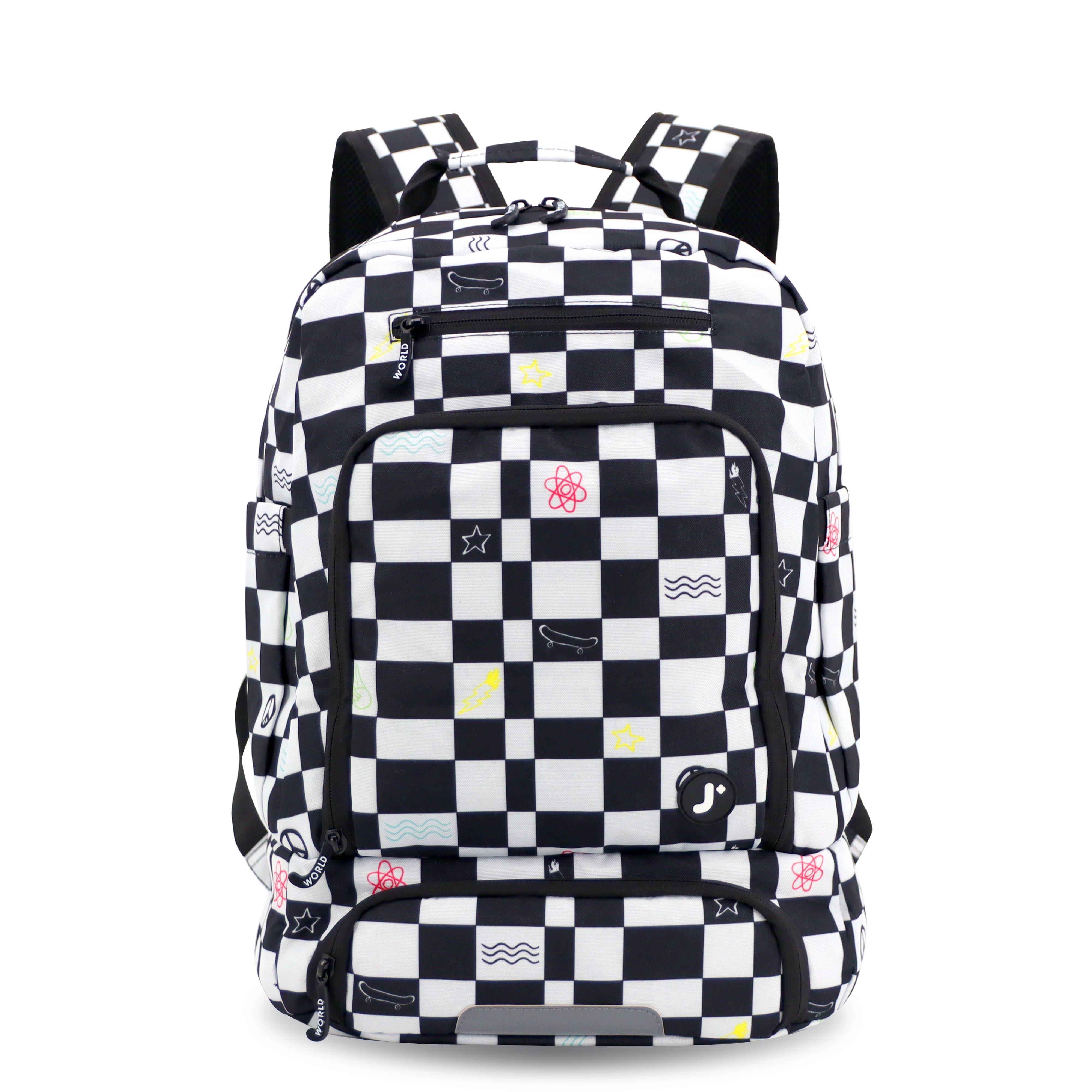 J World Unisex Packmate 2 in 1 School Backpack With Built-in Lunch Bag, Main, color, Icon Checkers