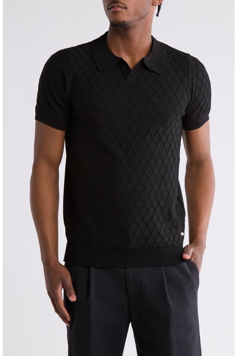 Short Sleeve Slim Fit Polo Sweater, Main, color, BLACK