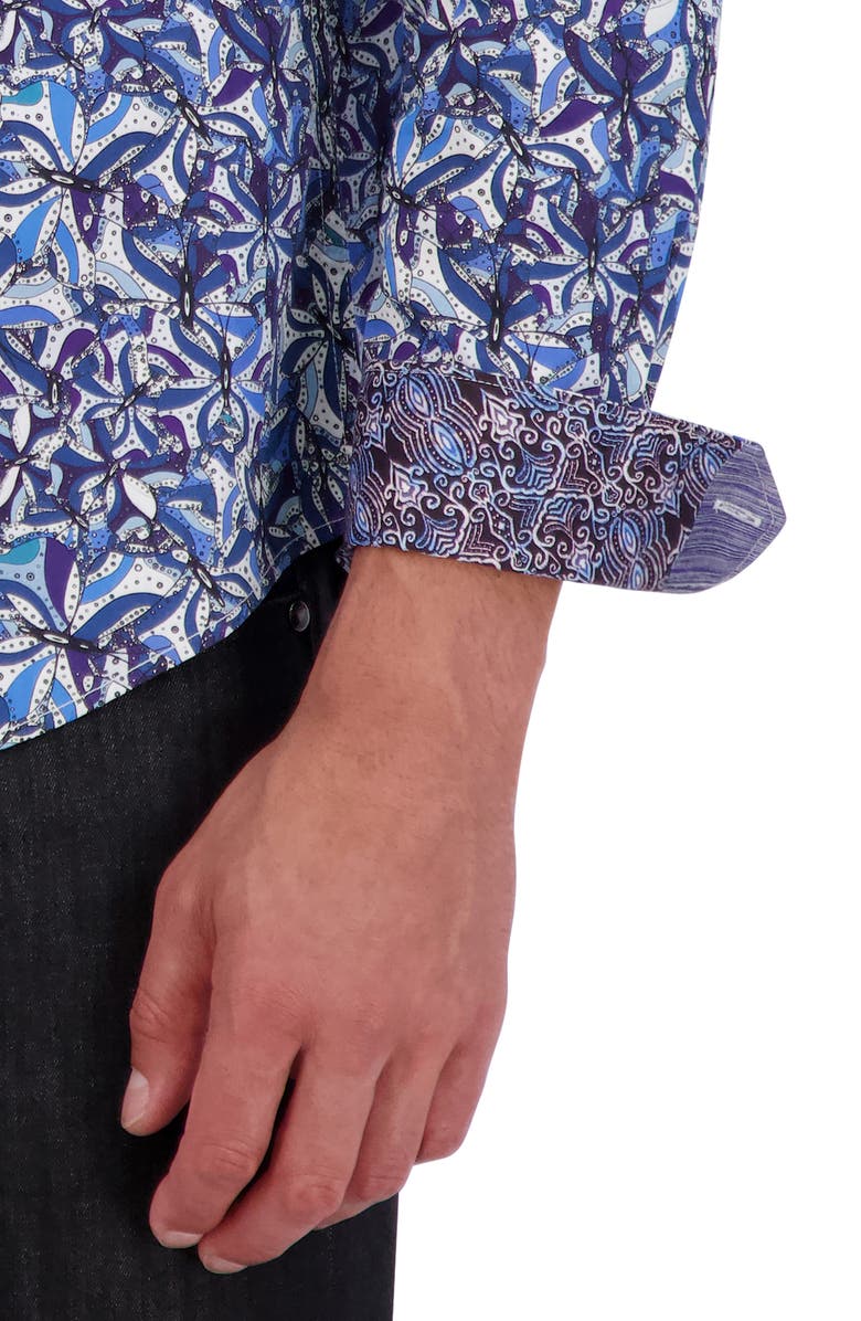 Robert Graham Abstract Butterfly Print Cotton Button-Up Shirt, Alternate, color, Blue