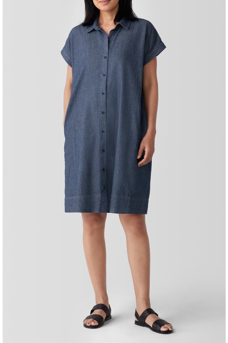 Short Sleeve Organic Cotton Shirtdress, Main, color, DENIM