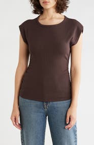 T Tahari Cap Sleeve Ribbed T-Shirt
