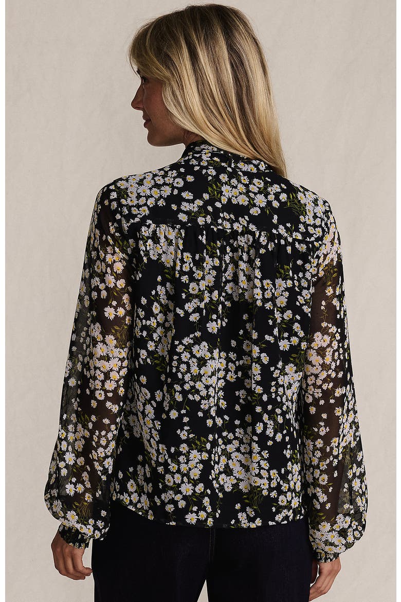 Chiffon Removable Tie Neck Blouse, Alternate, color, Black Tossed Daisies