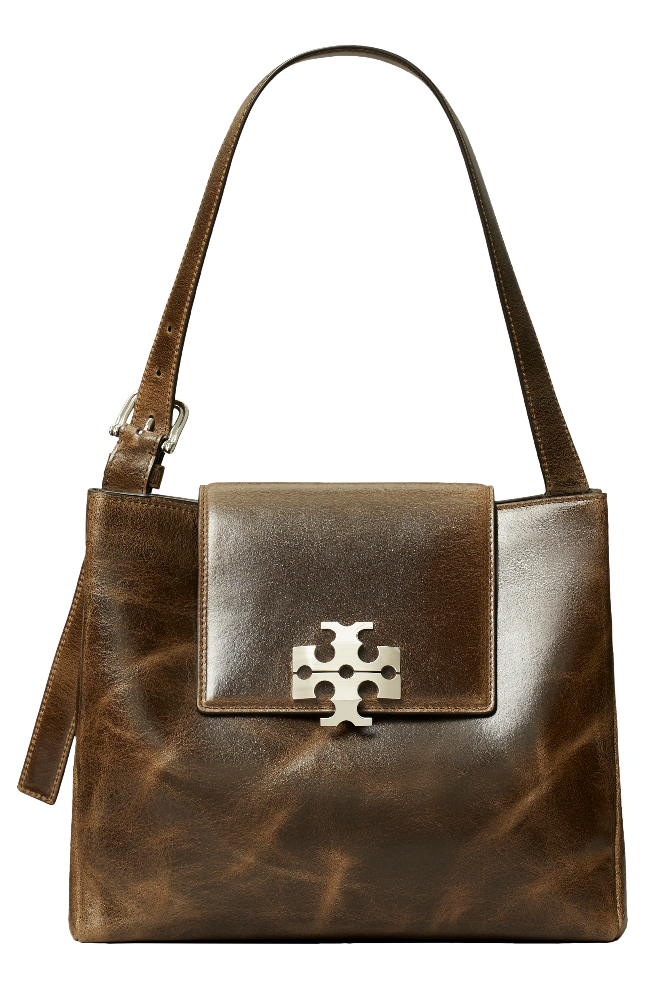 Charlie Runway Distressed Leather Flap Shoulder Bag, Main, color, BROWN MULTI