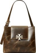 Tory Burch Charlie Runway Distressed Leather Flap Shoulder Bag