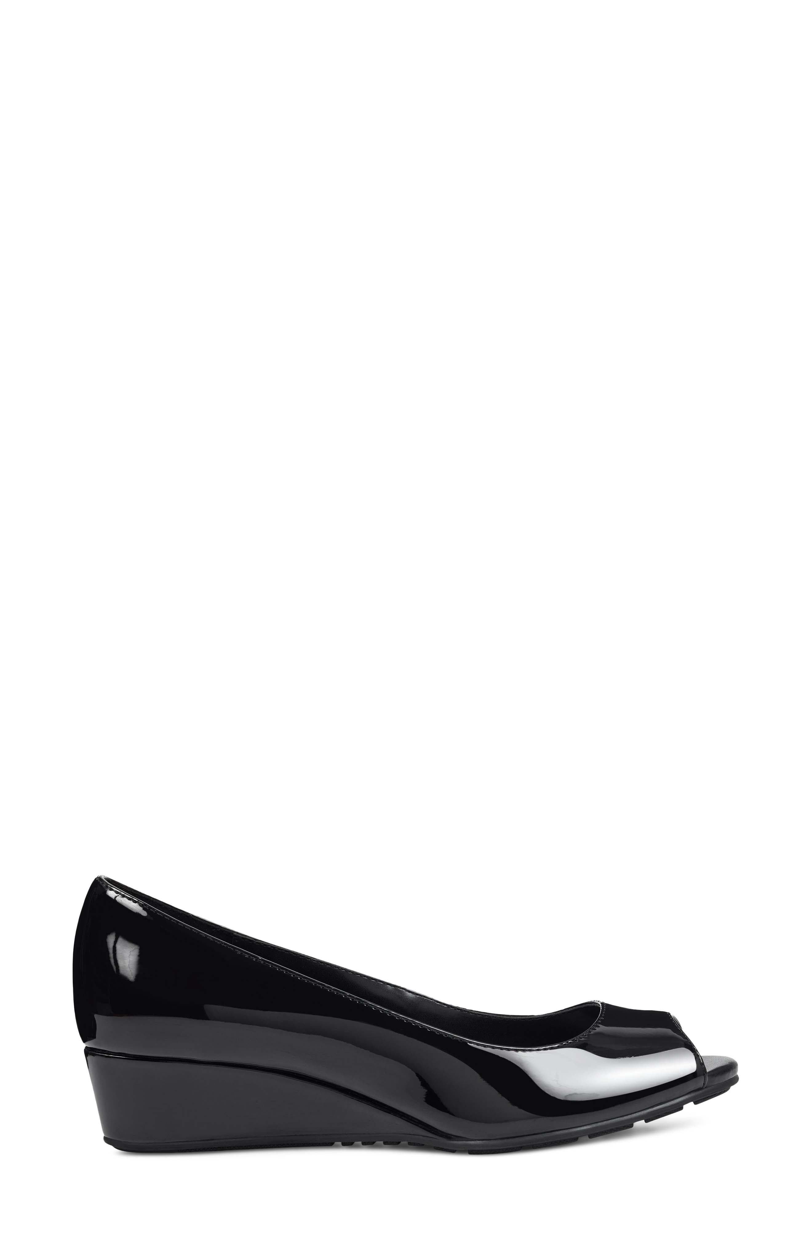 Bandolino Peep Toe Wedge Pump, Alternate, color, Black Faux Patent Leather