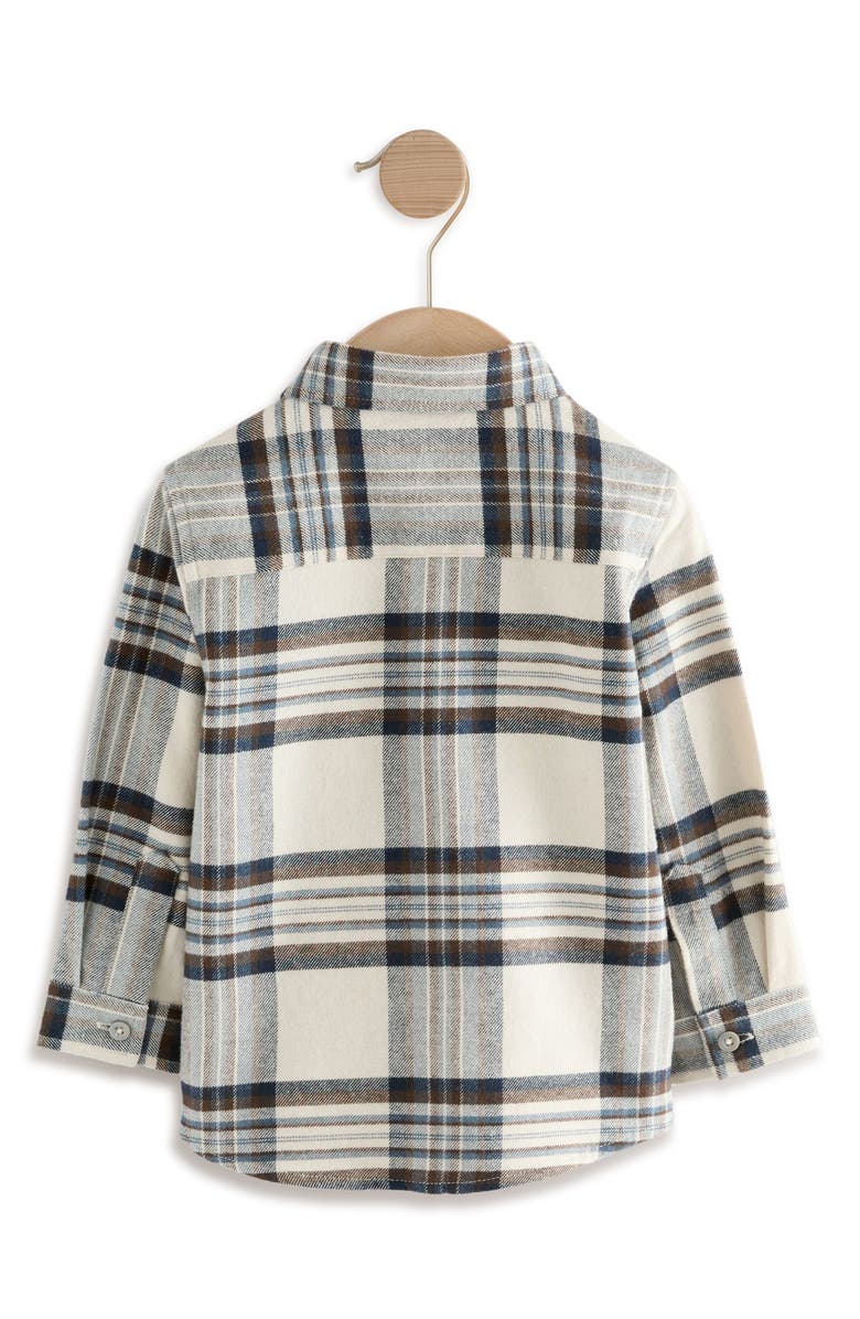 NEXT Kids' Plaid Bear Cotton Button-Up Shirt, Alternate, color, Blue