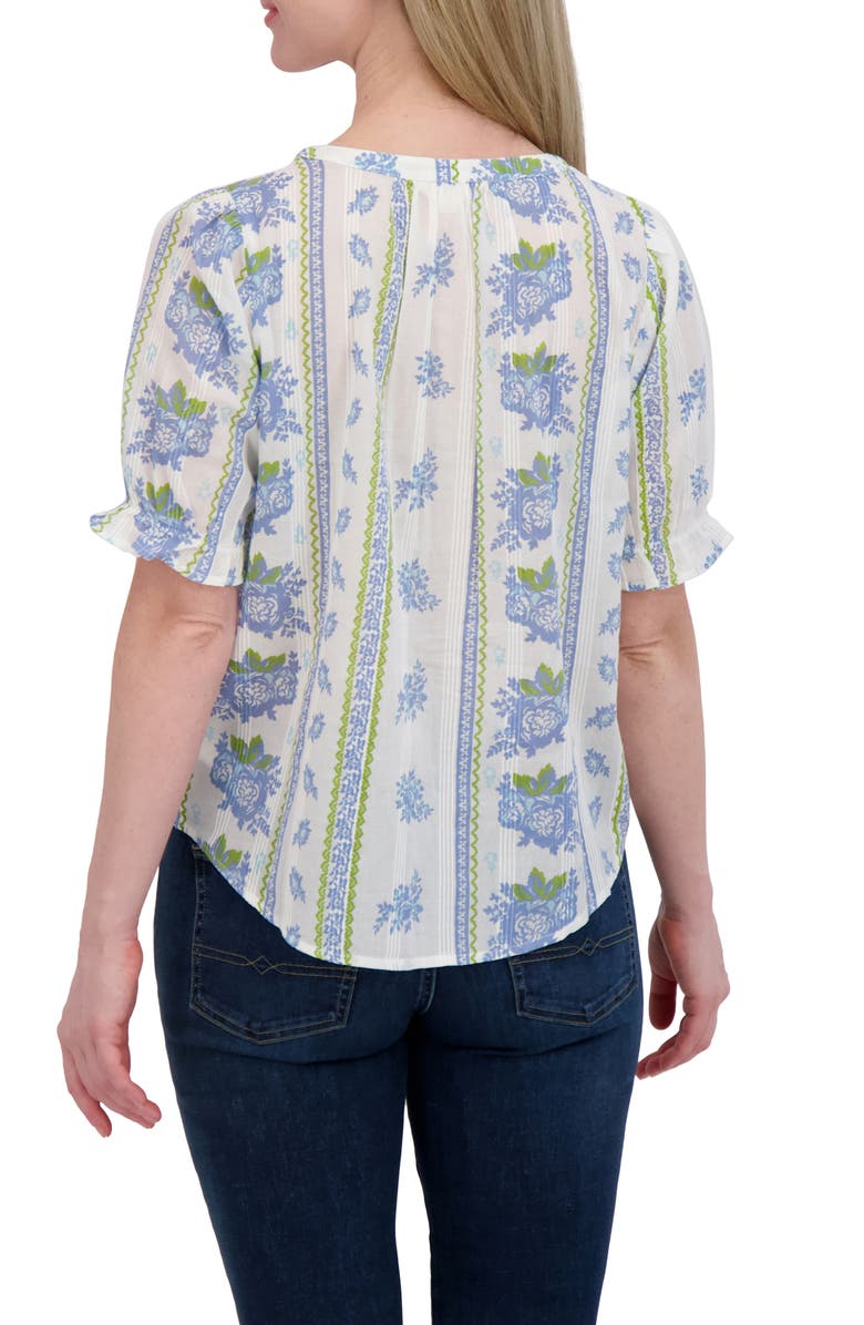 Lucky Brand Floral Puff Sleeve Button-Up Shirt, Alternate, color, Blue Combo