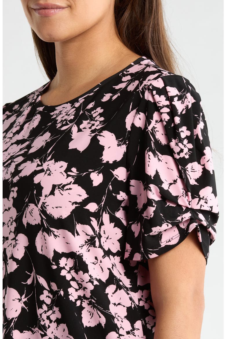 Print Pleat Short Sleeve Top, Alternate, color, ANNE BLACK/ PEONY PINK