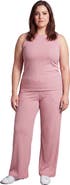 24seven Comfort Apparel Curvy Basic Ribbed Knit Tank Top and Elastic Waist Wide Leg Pant Set