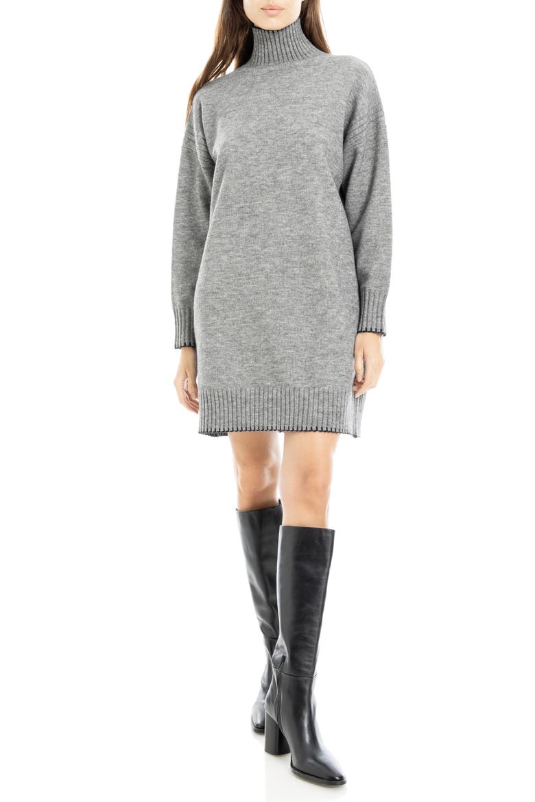 Long Sleeve Turtleneck Dress, Main, color, CHARCOAL/ BLACK