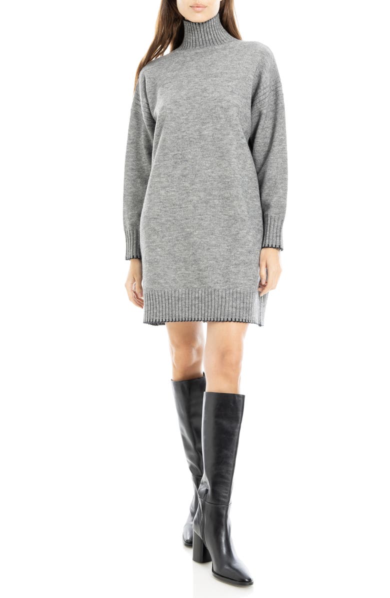 MAX STUDIO Long Sleeve Turtleneck Dress, Main, color, Charcoal/ Black