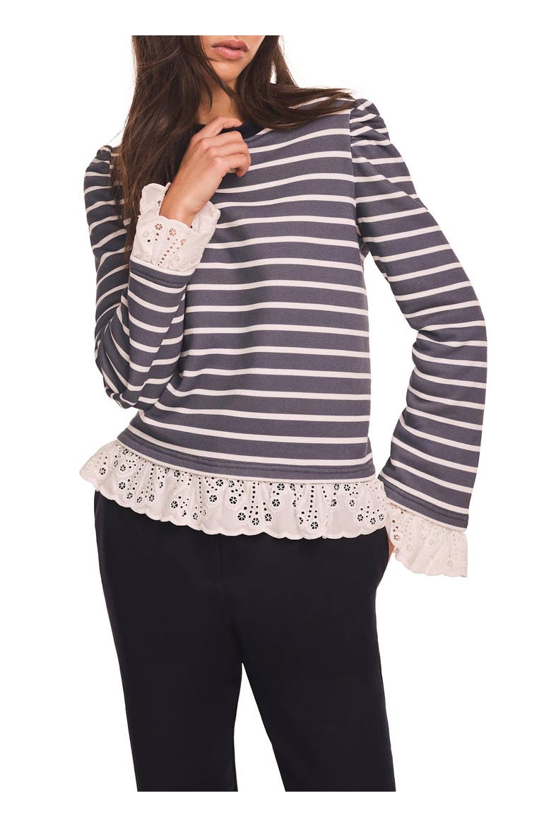 Stripe Woven Mix Sweatshirt, Alternate, color, Blue