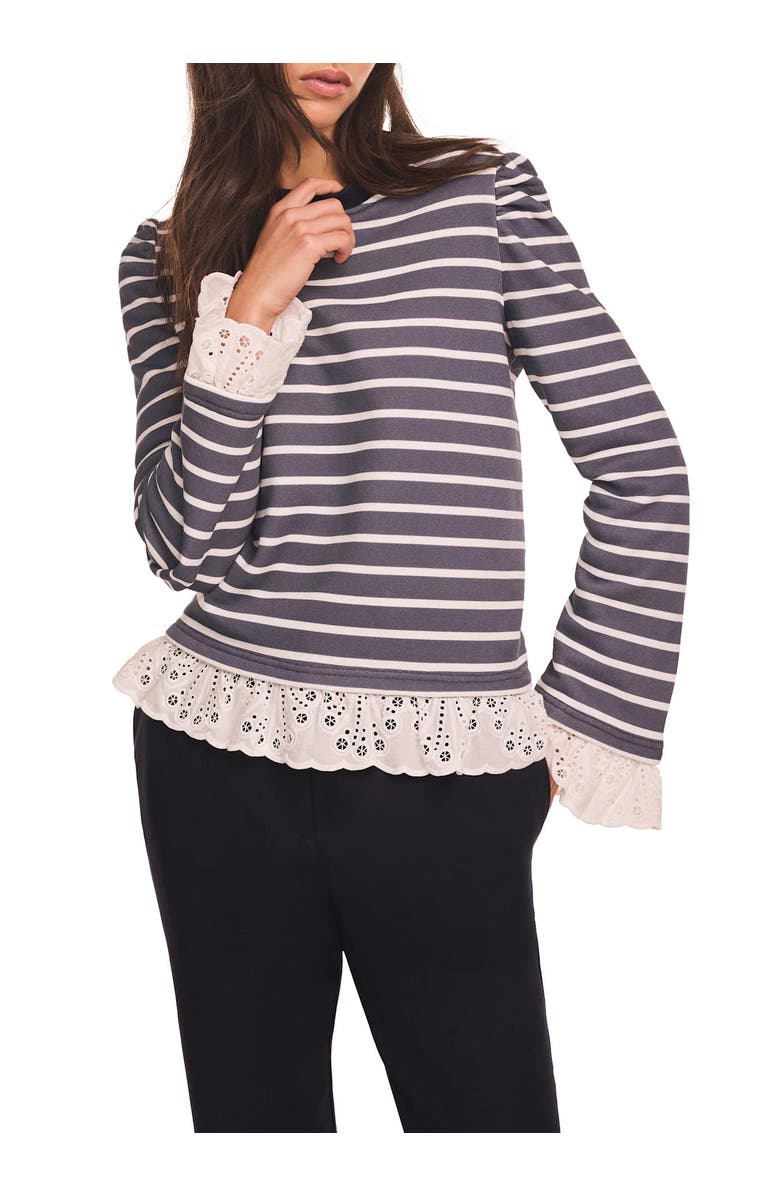MINT VELVET Stripe Woven Mix Sweatshirt, Alternate, color, Blue