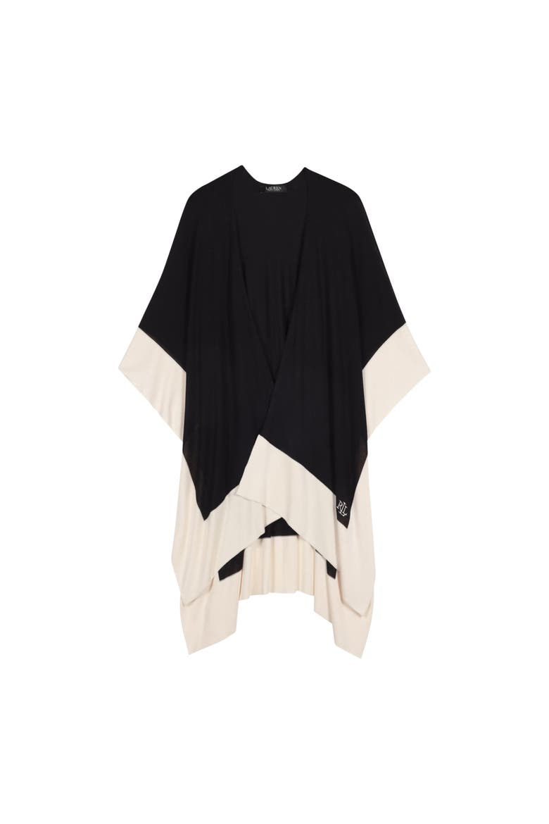 Tissue Weight Ruana With Border, Main, color, Black