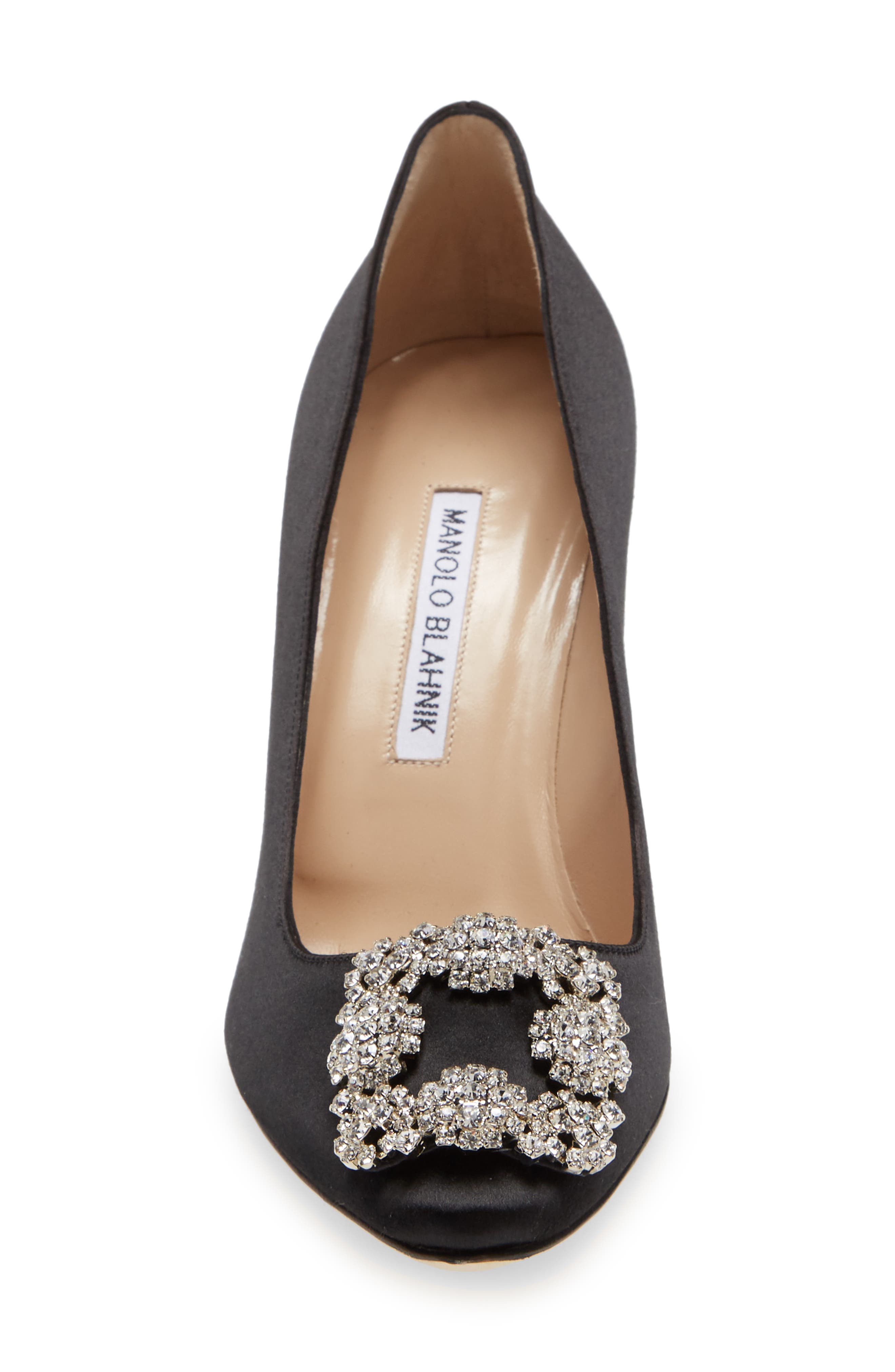 Manolo Blahnik Hangisi Crystal Buckle Pump, Alternate, color, Black Satin/ Clear Buckle