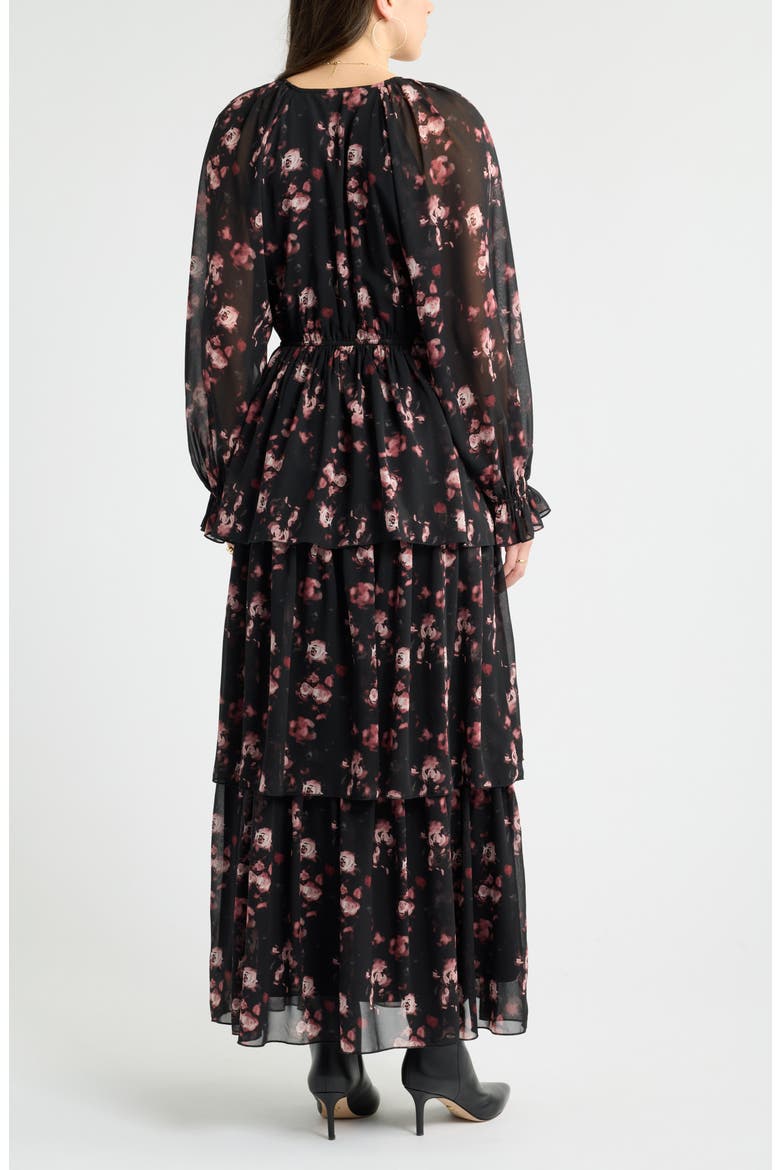 Tiered Long Sleeve Maxi Dress, Alternate, color, BLACK FLORAL